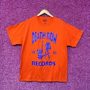 Death Row Records LA Skull Hands 1991 Neon Rap Tee Large